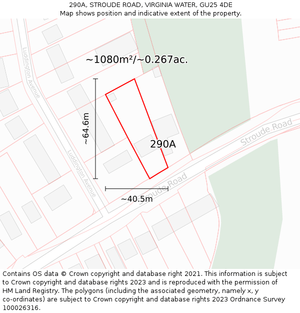 290A, STROUDE ROAD, VIRGINIA WATER, GU25 4DE: Plot and title map