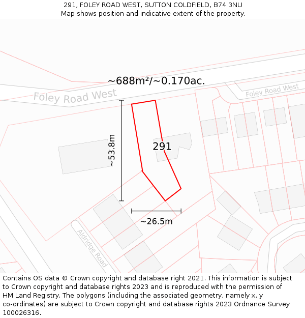 291, FOLEY ROAD WEST, SUTTON COLDFIELD, B74 3NU: Plot and title map