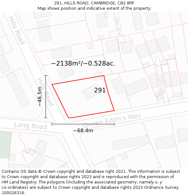 291, HILLS ROAD, CAMBRIDGE, CB2 8RP: Plot and title map