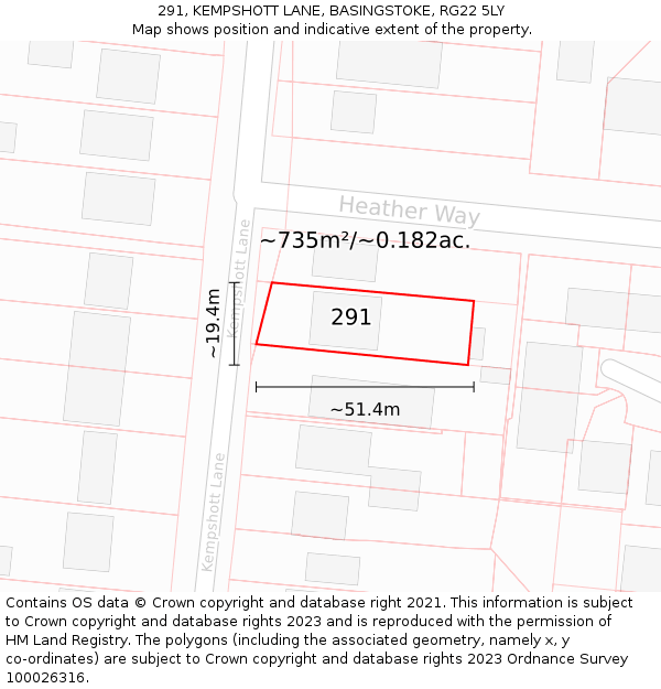 291, KEMPSHOTT LANE, BASINGSTOKE, RG22 5LY: Plot and title map