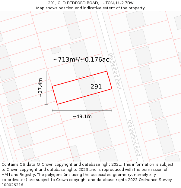 291, OLD BEDFORD ROAD, LUTON, LU2 7BW: Plot and title map