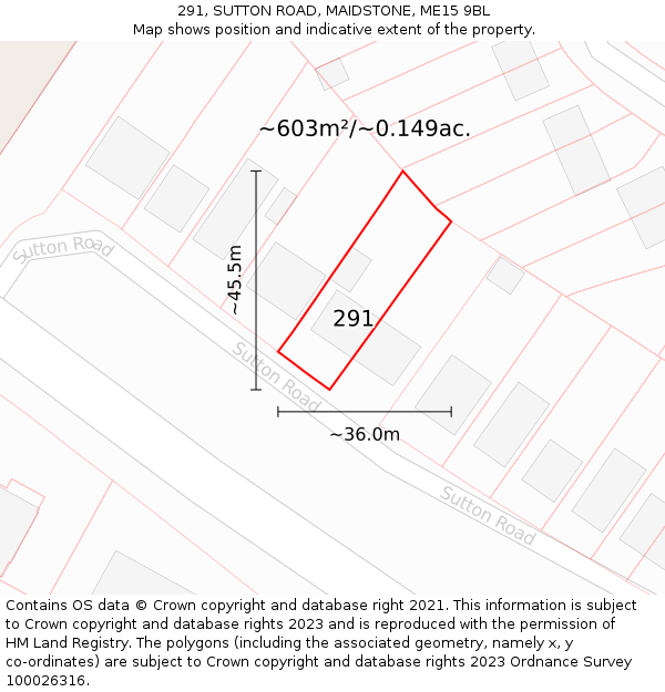 291, SUTTON ROAD, MAIDSTONE, ME15 9BL: Plot and title map