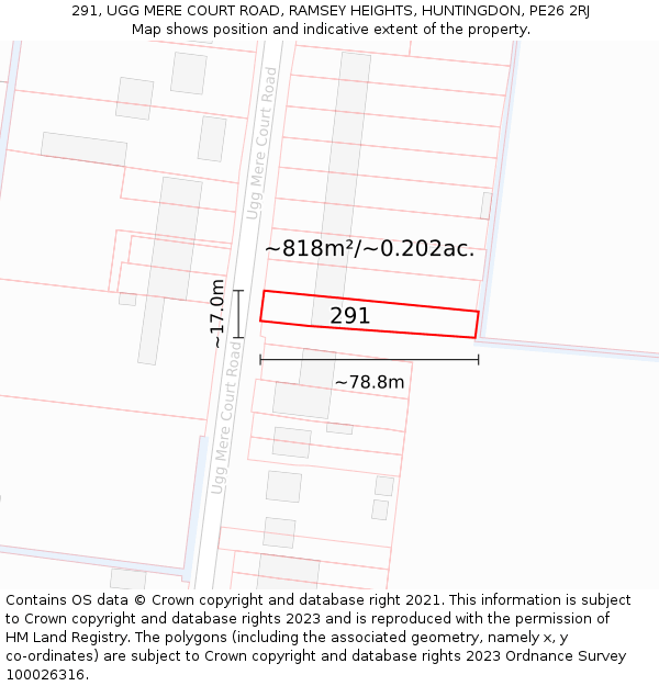 291, UGG MERE COURT ROAD, RAMSEY HEIGHTS, HUNTINGDON, PE26 2RJ: Plot and title map