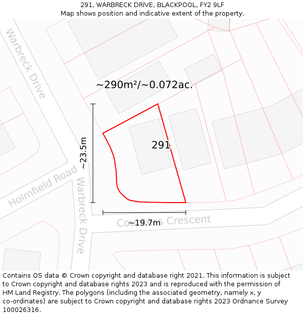291, WARBRECK DRIVE, BLACKPOOL, FY2 9LF: Plot and title map