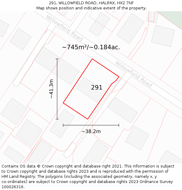 291, WILLOWFIELD ROAD, HALIFAX, HX2 7NF: Plot and title map