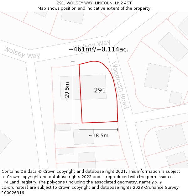 291, WOLSEY WAY, LINCOLN, LN2 4ST: Plot and title map