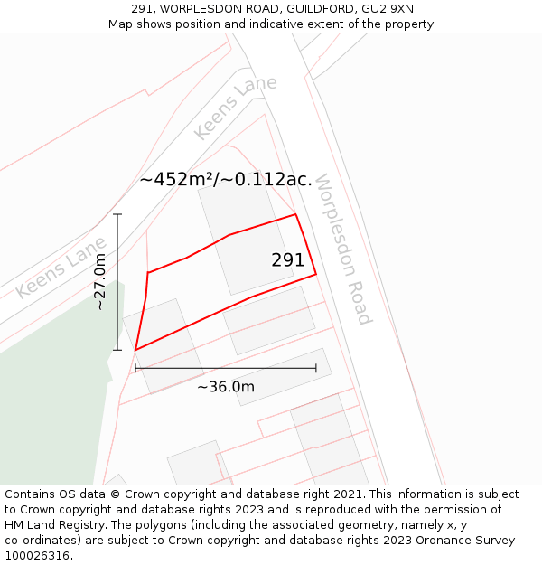 291, WORPLESDON ROAD, GUILDFORD, GU2 9XN: Plot and title map