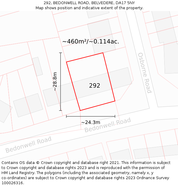 292, BEDONWELL ROAD, BELVEDERE, DA17 5NY: Plot and title map