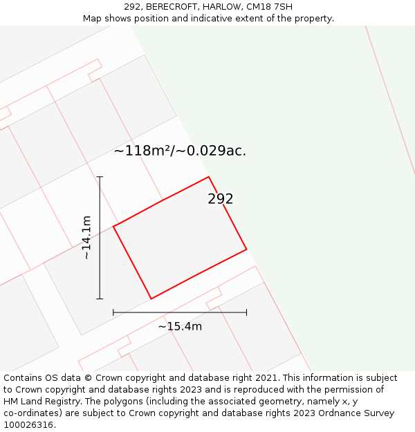 292, BERECROFT, HARLOW, CM18 7SH: Plot and title map