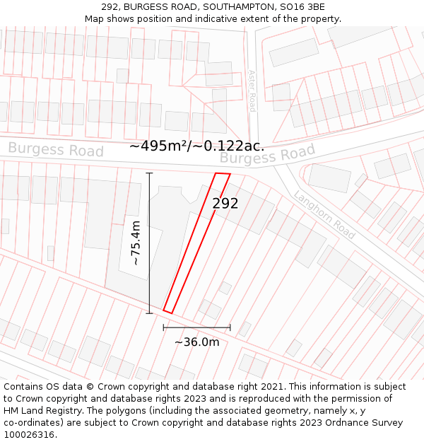 292, BURGESS ROAD, SOUTHAMPTON, SO16 3BE: Plot and title map