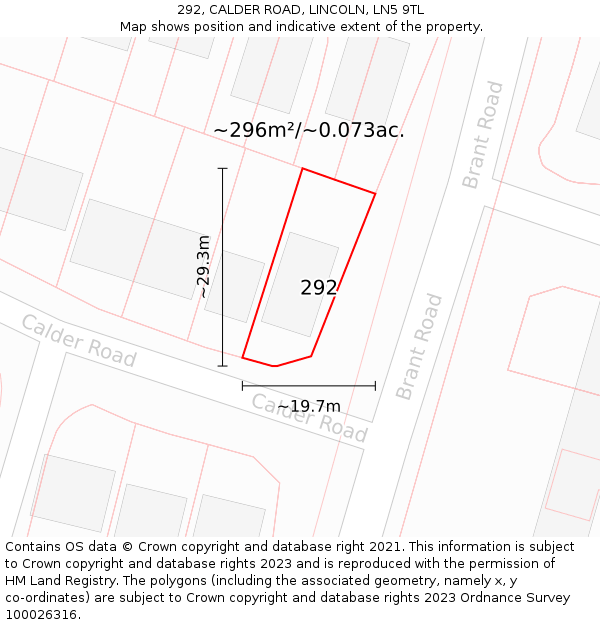 292, CALDER ROAD, LINCOLN, LN5 9TL: Plot and title map