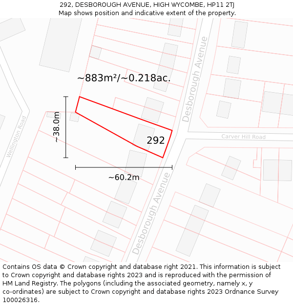 292, DESBOROUGH AVENUE, HIGH WYCOMBE, HP11 2TJ: Plot and title map