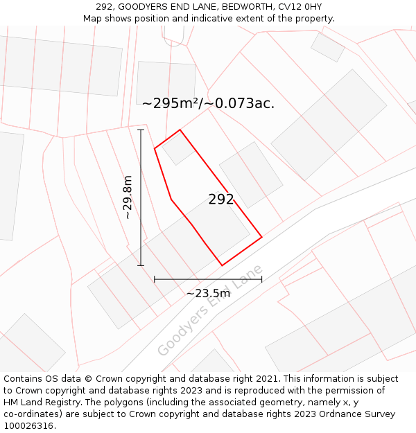 292, GOODYERS END LANE, BEDWORTH, CV12 0HY: Plot and title map