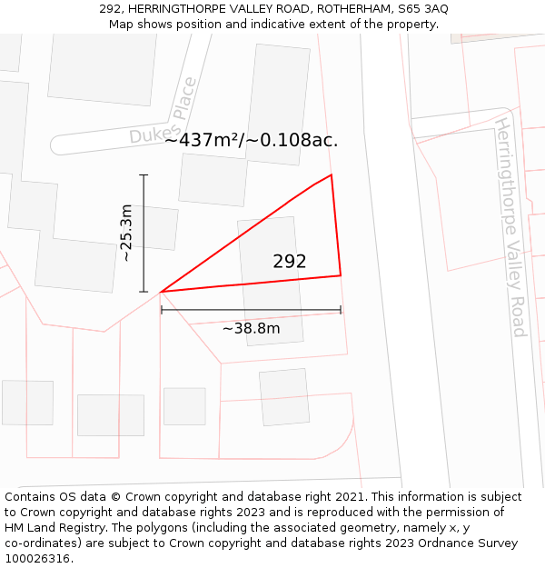 292, HERRINGTHORPE VALLEY ROAD, ROTHERHAM, S65 3AQ: Plot and title map