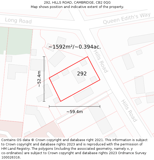 292, HILLS ROAD, CAMBRIDGE, CB2 0QG: Plot and title map