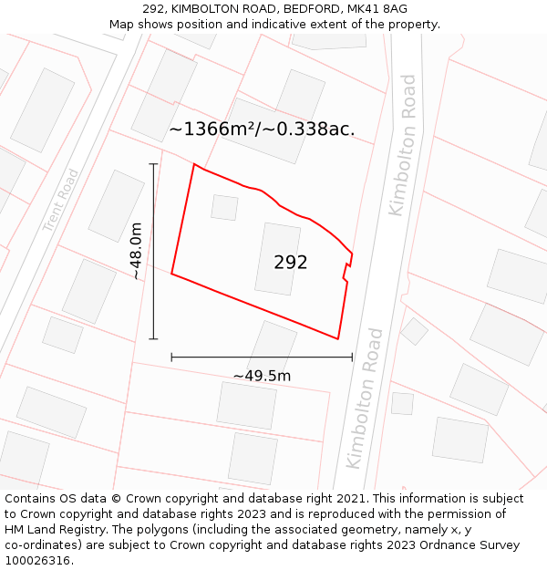 292, KIMBOLTON ROAD, BEDFORD, MK41 8AG: Plot and title map