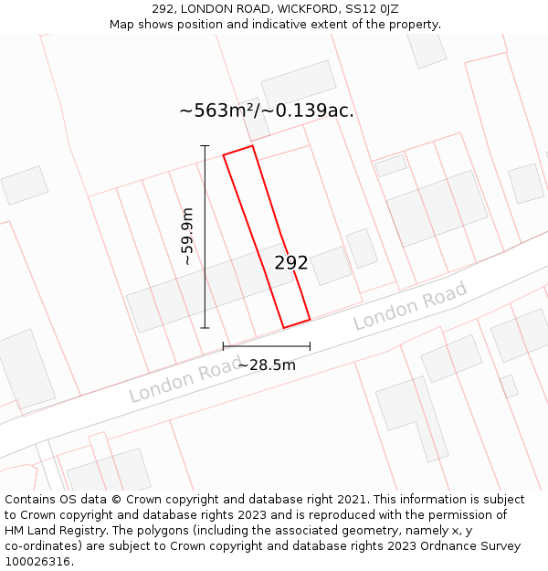 292, LONDON ROAD, WICKFORD, SS12 0JZ: Plot and title map