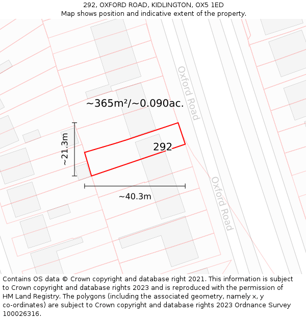 292, OXFORD ROAD, KIDLINGTON, OX5 1ED: Plot and title map