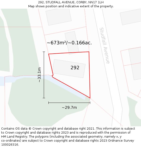292, STUDFALL AVENUE, CORBY, NN17 1LH: Plot and title map