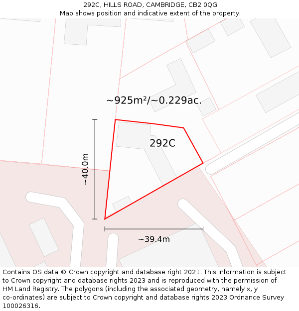 292C, HILLS ROAD, CAMBRIDGE, CB2 0QG: Plot and title map