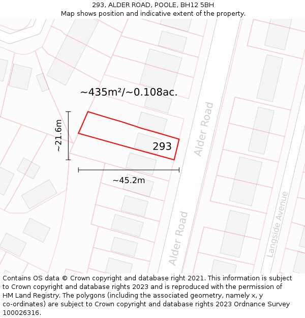 293, ALDER ROAD, POOLE, BH12 5BH: Plot and title map