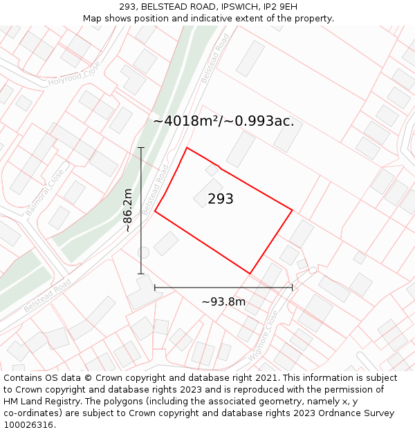 293, BELSTEAD ROAD, IPSWICH, IP2 9EH: Plot and title map