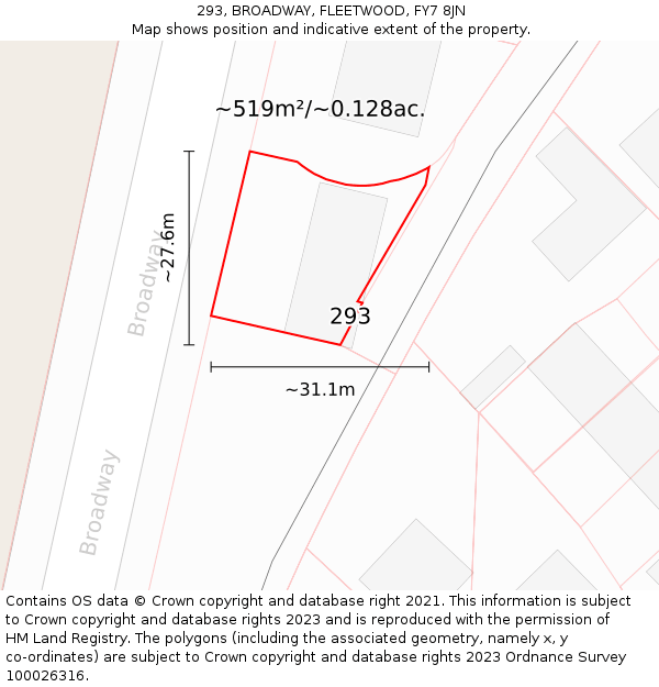 293, BROADWAY, FLEETWOOD, FY7 8JN: Plot and title map