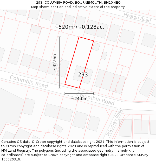 293, COLUMBIA ROAD, BOURNEMOUTH, BH10 4EQ: Plot and title map
