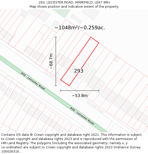 293, LEICESTER ROAD, MARKFIELD, LE67 9RH: Plot and title map