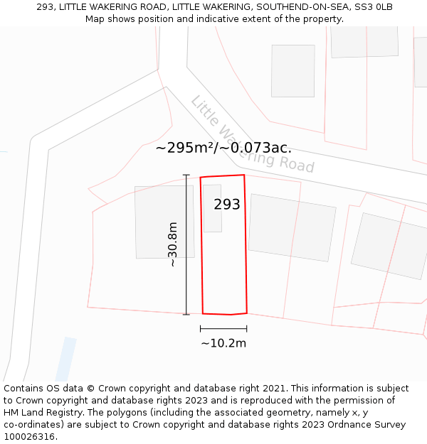 293, LITTLE WAKERING ROAD, LITTLE WAKERING, SOUTHEND-ON-SEA, SS3 0LB: Plot and title map