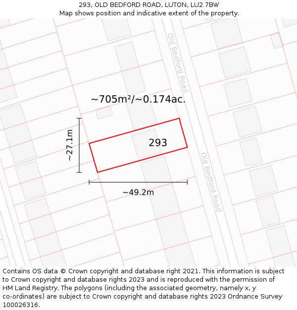 293, OLD BEDFORD ROAD, LUTON, LU2 7BW: Plot and title map