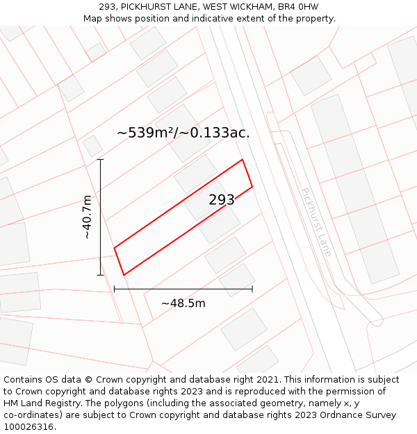 293, PICKHURST LANE, WEST WICKHAM, BR4 0HW: Plot and title map