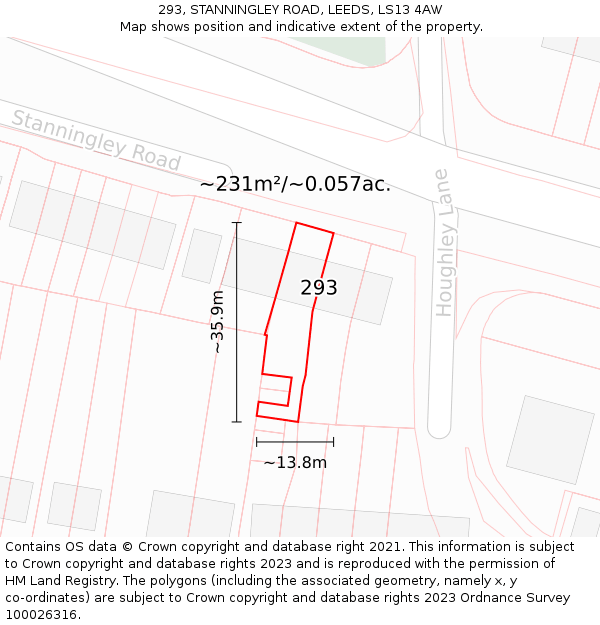 293, STANNINGLEY ROAD, LEEDS, LS13 4AW: Plot and title map
