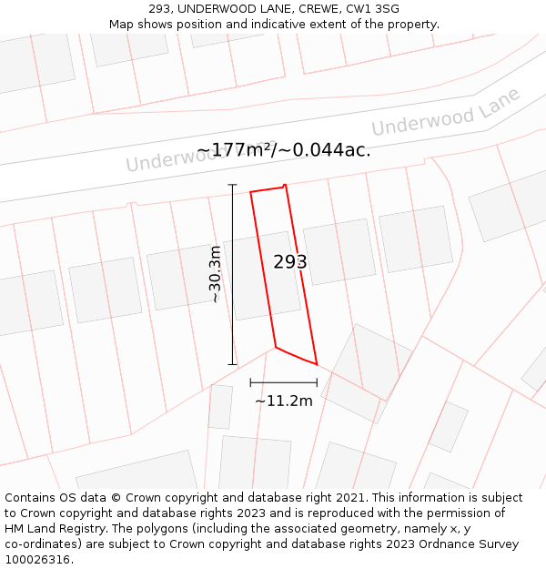 293, UNDERWOOD LANE, CREWE, CW1 3SG: Plot and title map