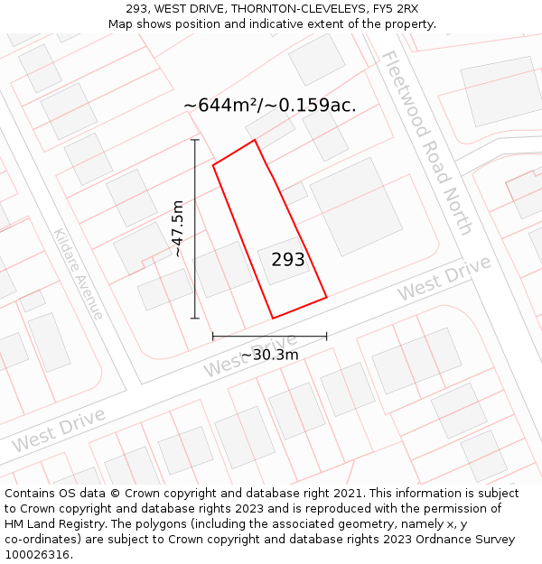 293, WEST DRIVE, THORNTON-CLEVELEYS, FY5 2RX: Plot and title map