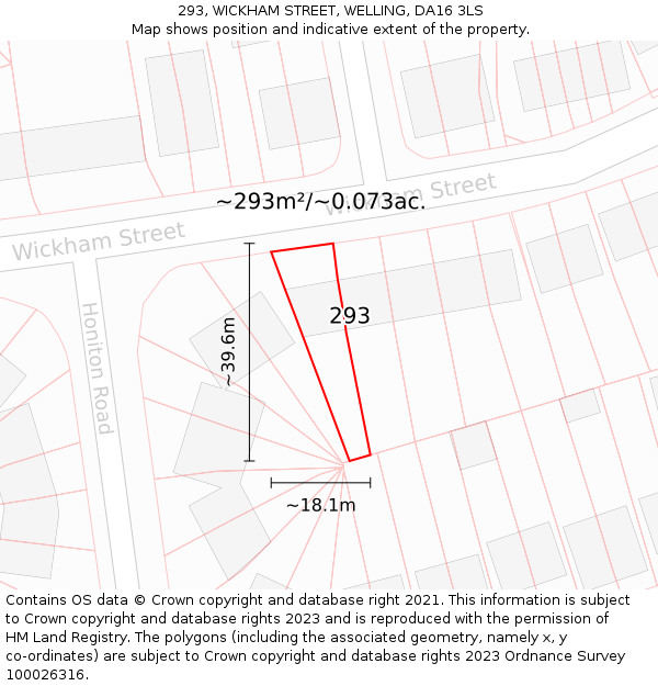 293, WICKHAM STREET, WELLING, DA16 3LS: Plot and title map