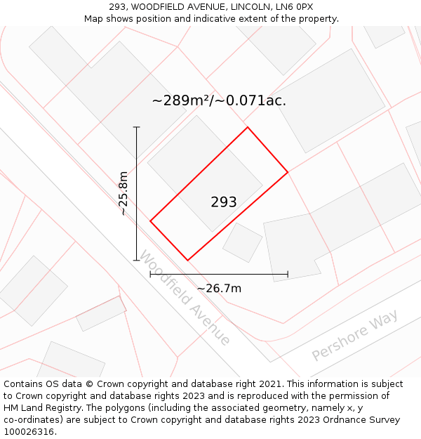 293, WOODFIELD AVENUE, LINCOLN, LN6 0PX: Plot and title map