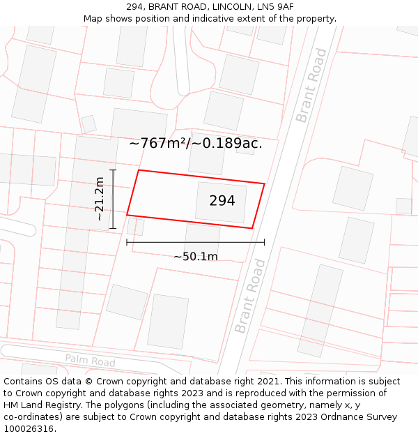 294, BRANT ROAD, LINCOLN, LN5 9AF: Plot and title map