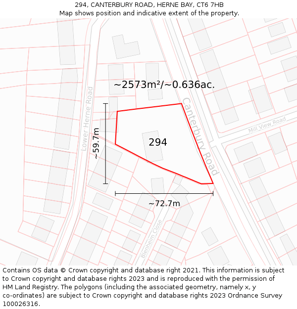 294, CANTERBURY ROAD, HERNE BAY, CT6 7HB: Plot and title map