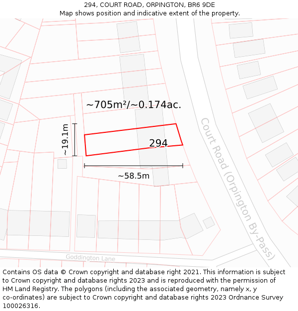 294, COURT ROAD, ORPINGTON, BR6 9DE: Plot and title map