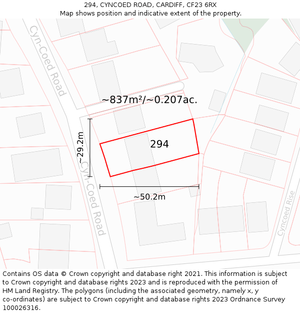 294, CYNCOED ROAD, CARDIFF, CF23 6RX: Plot and title map