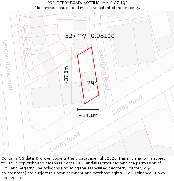 294, DERBY ROAD, NOTTINGHAM, NG7 1QF: Plot and title map