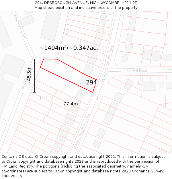 294, DESBOROUGH AVENUE, HIGH WYCOMBE, HP11 2TJ: Plot and title map