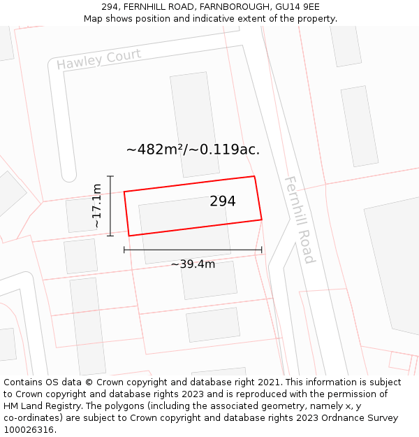 294, FERNHILL ROAD, FARNBOROUGH, GU14 9EE: Plot and title map