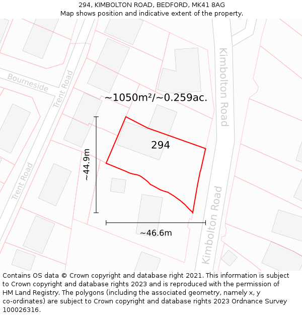 294, KIMBOLTON ROAD, BEDFORD, MK41 8AG: Plot and title map
