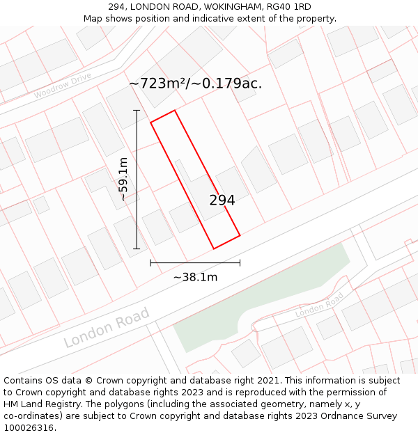 294, LONDON ROAD, WOKINGHAM, RG40 1RD: Plot and title map