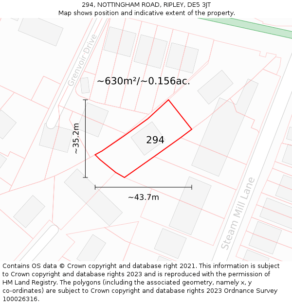 294, NOTTINGHAM ROAD, RIPLEY, DE5 3JT: Plot and title map