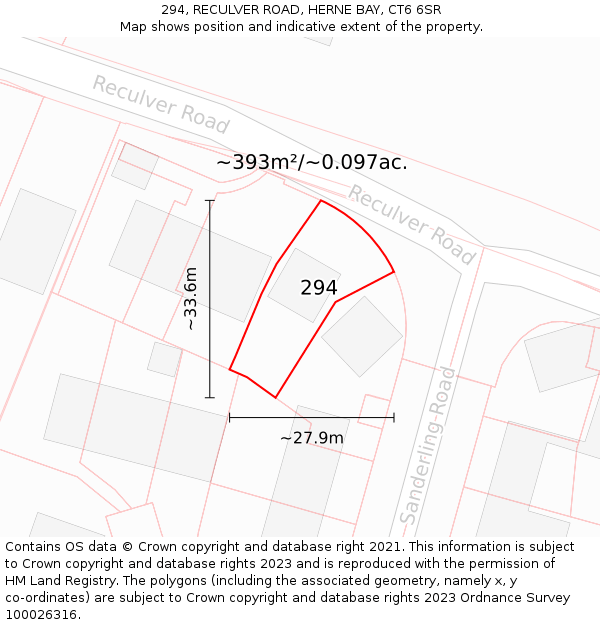 294, RECULVER ROAD, HERNE BAY, CT6 6SR: Plot and title map