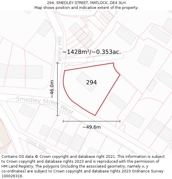 294, SMEDLEY STREET, MATLOCK, DE4 3LH: Plot and title map