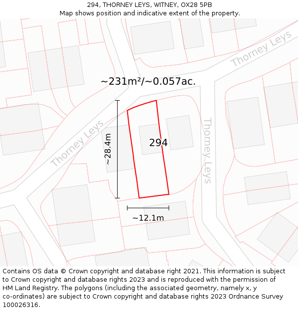 294, THORNEY LEYS, WITNEY, OX28 5PB: Plot and title map